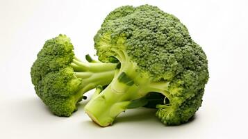 AI generative. Broccoli isolated on white background, close-up, studio shot photo