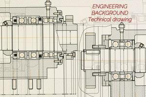 Mechanical engineering drawings on light background. Milling machine spindle. Technical Design. Cover. Blueprint. vector