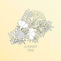 Summer floral background in the form of a wreath. For the design of postcards, brochures, flyers. Coloring page. vector