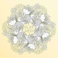 Summer floral background in the form of a wreath. For the design of postcards, brochures, flyers. Coloring page. vector