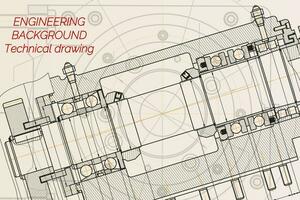 Mechanical engineering drawings on light background. Milling machine spindle. Technical Design. Cover. Blueprint. vector