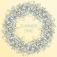 Summer floral background in the form of a wreath of cornflowers and leaves. For the design of postcards, brochures, flyers. Coloring page. vector