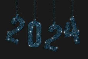 Abstract isolated blue image of new year number 2024. Polygonal low poly wireframe illustration looks like stars in the blask night sky in spase or flying glass shards. Digital web, internet design. vector