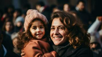 Mother and daughter, both with curly hair, share a loving moment.. Generative AI photo