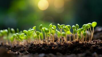 ai generativo. verde planta de semillero ilustrando concepto de nuevo vida y Respetuoso del medio ambiente vivo foto