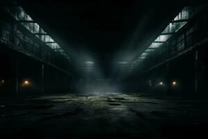 Foreboding Dark empty warehouse. Generate Ai photo