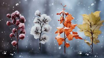 ai generativo. collage de cuatro estaciones - invierno, otoño, primavera y invierno. foto