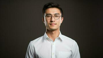 asiático empresario con lentes en un estudio ambiente foto. generativo ai foto