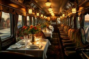 Spacious Dining interior train. Generate Ai photo