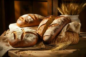 Soft Fresh loaves bread. Generate Ai photo