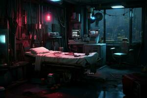 Underground Cyberpunk doctor room space. Generate Ai photo