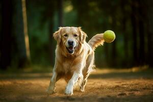perro jugando con pelota. generar ai foto
