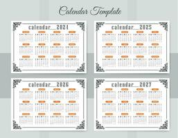 Simple calendar set for 2024-2027 years Editable landscape vector calendar template