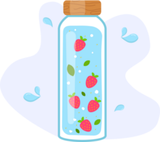 water fles met aardbei en bladeren. verfrissend zomer drankje. png, transparantie png