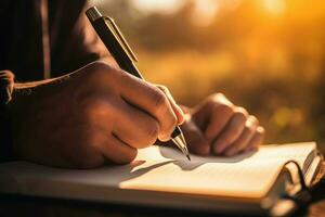 Man writing in notebook. Generate ai photo