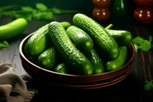 Crisp Fresh green cucumbers. Generate Ai photo