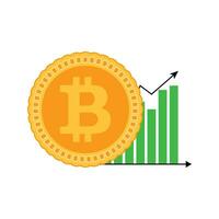 Growth bitcoin graphic icon. Finance growth crypto money, business financial up chart. Vector illustration