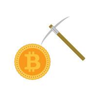 Mining bitcoin concept. Coin and pick vector. Bitcoin currency and money, pickaxe and gold finance coin illustration vector