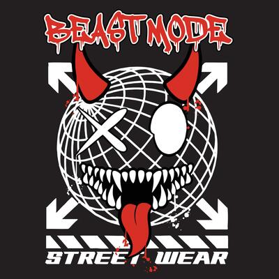Graffiti devil street wear illustration with slogan beast mode