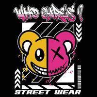 Graffiti cute bear street wear illustration with slogan who cares vector