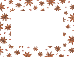 stjärna anis. vattenfärg horisontell ram. badian, anisfrö. vinter- hand dragen illustration av brun kryddor för hälsningar, kort, paket. kopia Plats för text png