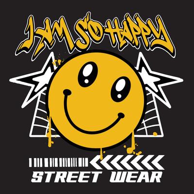 Graffiti smile emoticon street wear illustration with slogan i am so happy