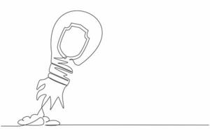 Single one line drawing shield launching with light bulb. Business protection in global competition. Security to launch project or time management. Continuous line design graphic vector illustration