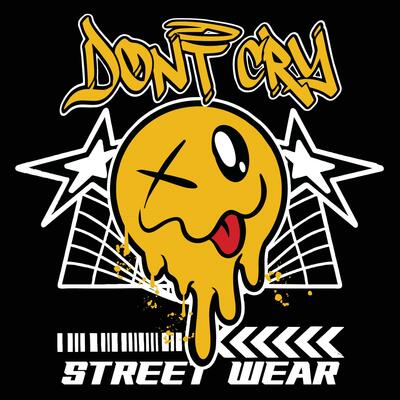 Graffiti mocking emoticon street wear illustration with slogan don't cry