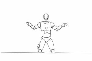 Continuous one line drawing robot despair suffer grief. Sad gesture expression. Burnout, depression disorder. Humanoid cybernetic organism. Future robotic. Single line draw design vector illustration