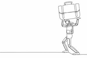 Single one line drawing astronaut carrying heavy briefcase on his back. Pressure from too much responsibility in space expedition. Cosmic galaxy space. Continuous line draw design vector illustration