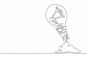 Single continuous line drawing megaphone launching with light bulb. Startup project acceleration. Successful portfolio, deal, contract signing. Dynamic one line draw graphic design vector illustration