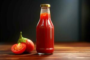 lustroso vaso botella salsa de tomate. generar ai foto