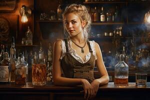 Vibrant Woman bartender. Generate Ai photo