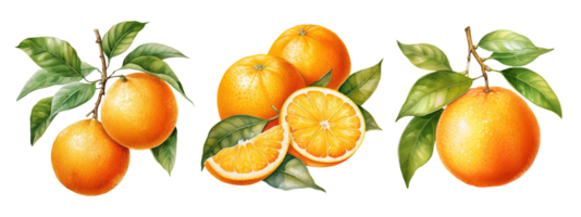 conjunto do aguarela laranja fruta galhos. ai generativo png