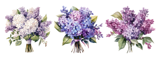 Watercolor set of lilac flowers. AI Generative png