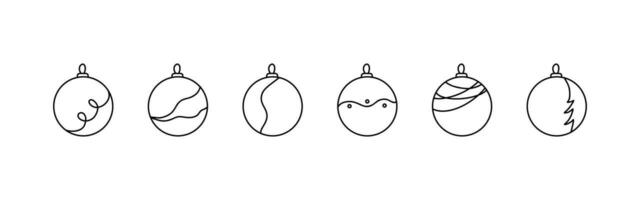 Set Christmas balls. Simple Line style. Sketch. Decoration isolated elements. Vector illustration. For invitation, greeting card.