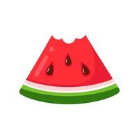 Slice of watermelon with bite taken off. Fruit illustration for farm market menu. Isolate on white background. vector