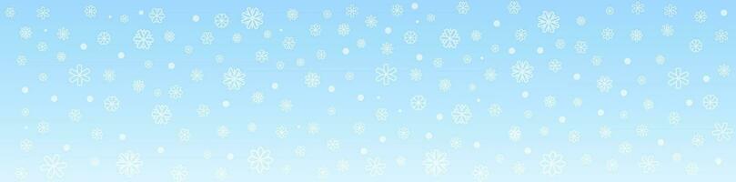 Horizontal background with snowflakes and snowfall. Abstract light blue  background. Christmas backdrop. Winter Christmas and New Year background. Vector illustration.