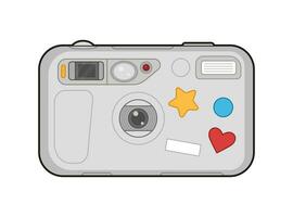 Vector illustration of a grey photo camera with stickers