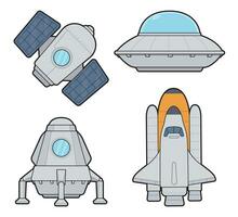 Cartoon spacecraft vector iillustration set.