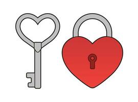 Vector illustration of a key and padlock in the form of a heart.