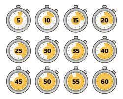 Kitchen timer clock. 1 to 60 minutes countdown symbols. Isolated vector. vector