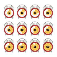 Kitchen timer clock. 1 to 60 minutes countdown symbols. Isolated illustration. vector
