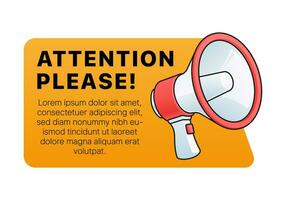 Attention please sticker with megaphone. vector