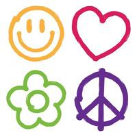 Vector hand drawn peace icons set illustration.