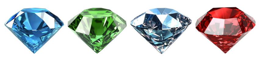 collection of diamond gems of various colors, isolated on transparent background, generative ai png