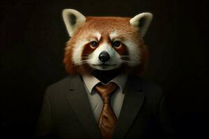 Anthropomorphic red panda dressed suit. Generate Ai photo