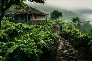 Serene Coffee plantation sunset. Generate Ai photo