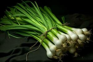 Fragrant Fresh green onions. Generate Ai photo