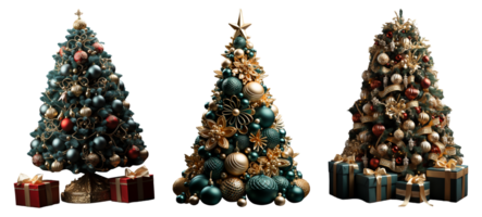 Collection of Christmas tree ornaments, decorations for celebration, isolated on transparent background, generative ai png